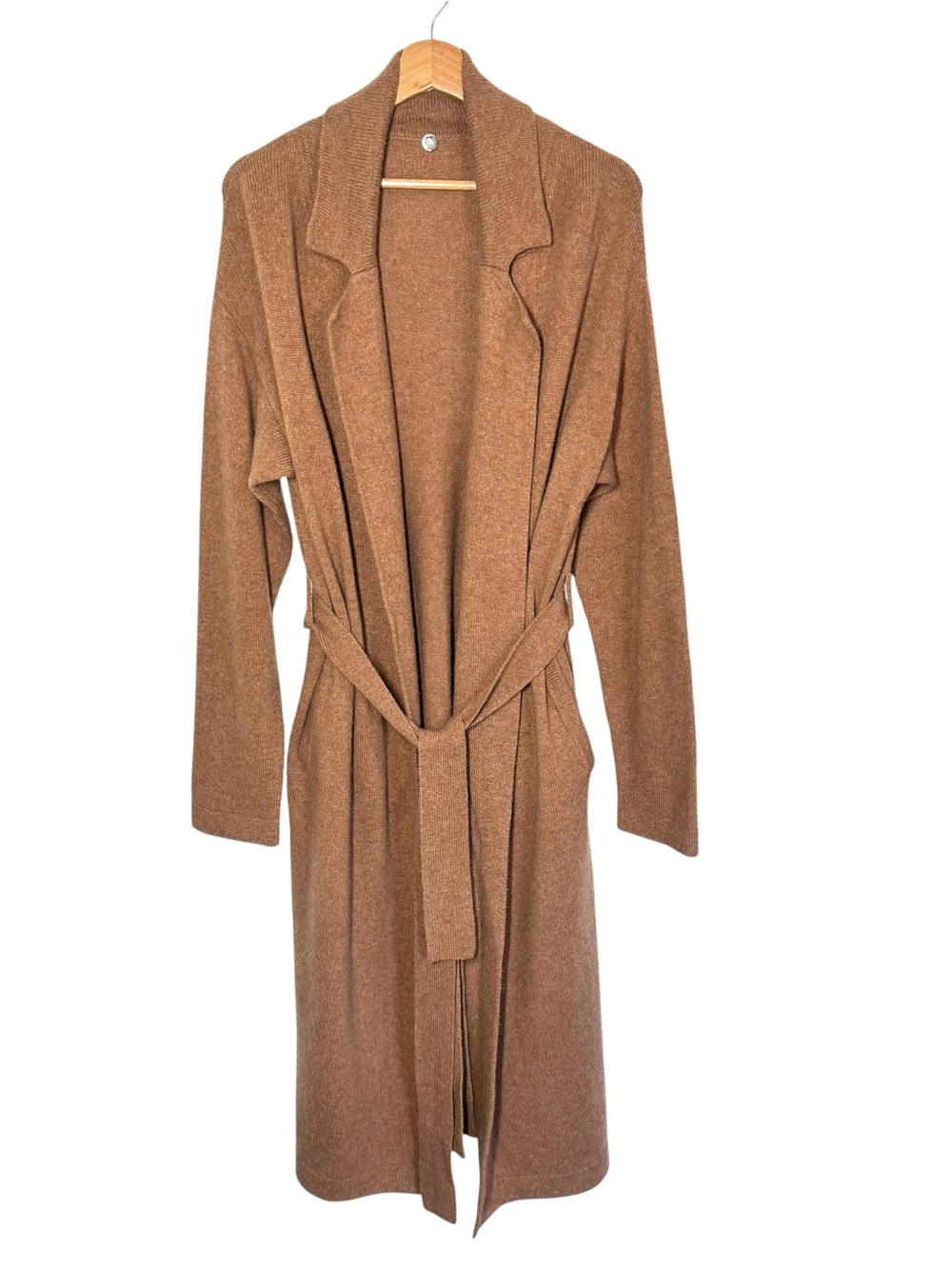 Margaret O’Leary Brown Wool Long Duster Belted Cardigan Sweater Small S